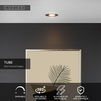 Lucide TUBE - Spot encastrable - Ø 9,2 cm - 1xGU10 - Chrome Dépoli